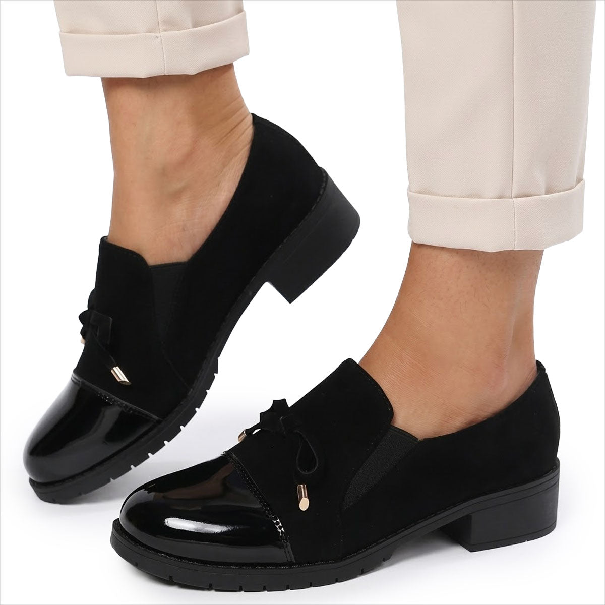 Women's Patent-Toe Bow Loafers Corvine