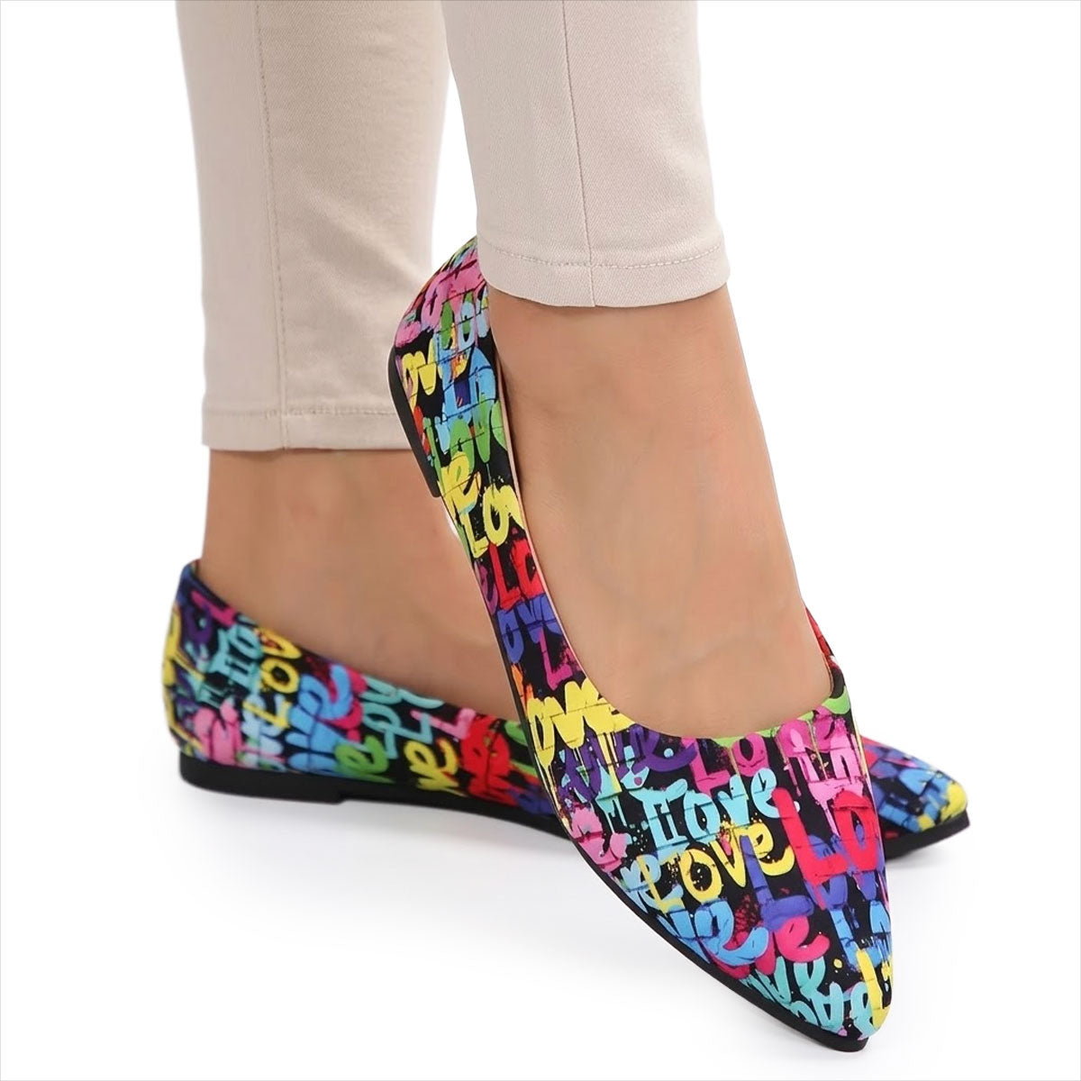 Women's Pointed-Toe Vibrant Print Ballerina Flats Corvine