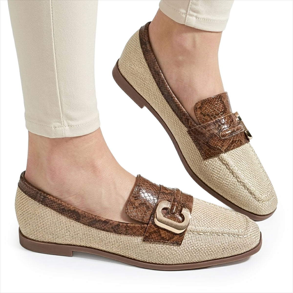 Women's Textured Snakeskin-Trim Loafers Corvine