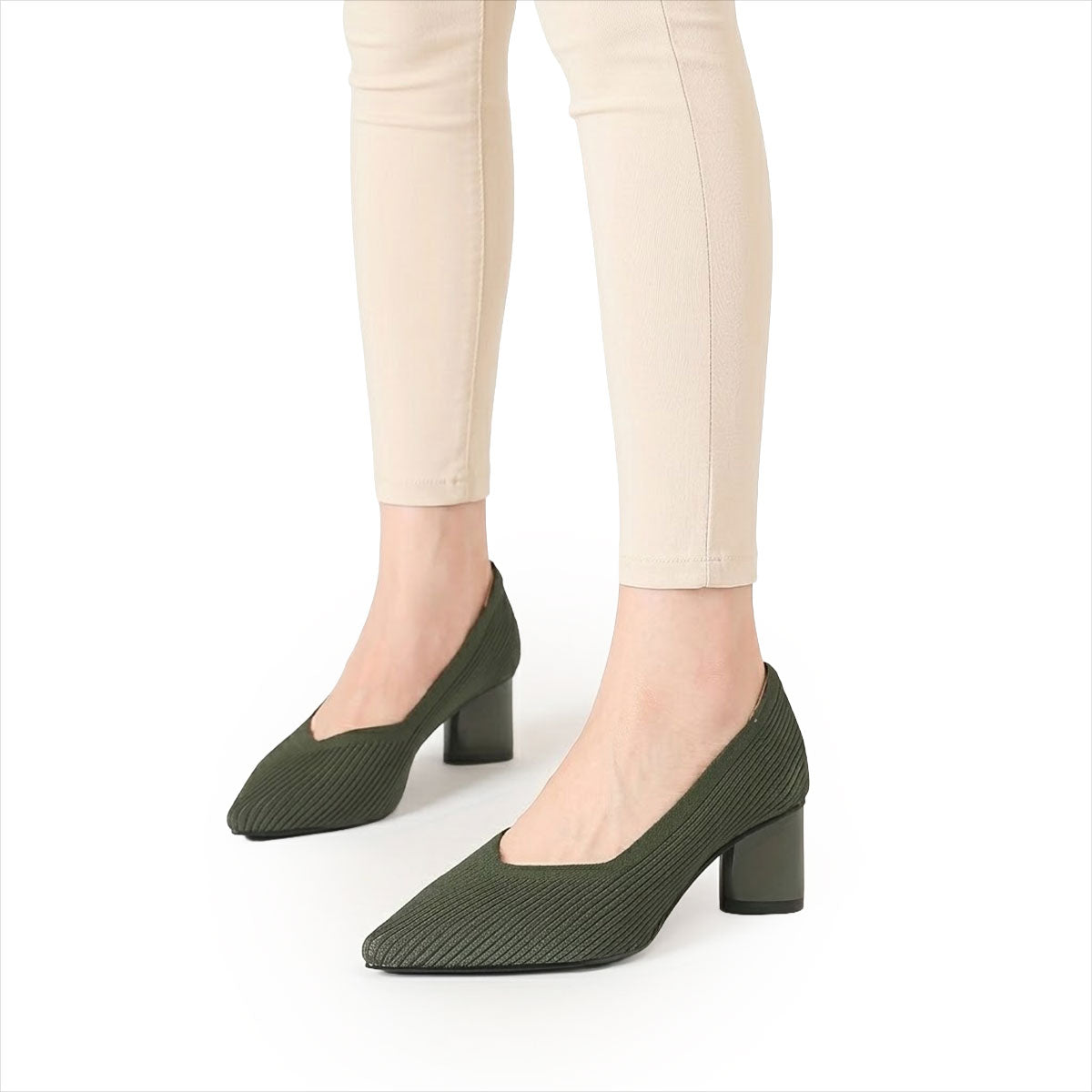 Women's Pointed-Toe Breathable Knit Block Heels Corvine