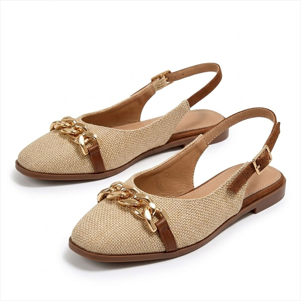 Women's Textured Chain-Detail Slingback Flats Corvine