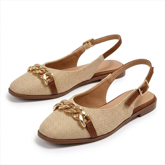 Women's Textured Chain-Detail Slingback Flats Corvine