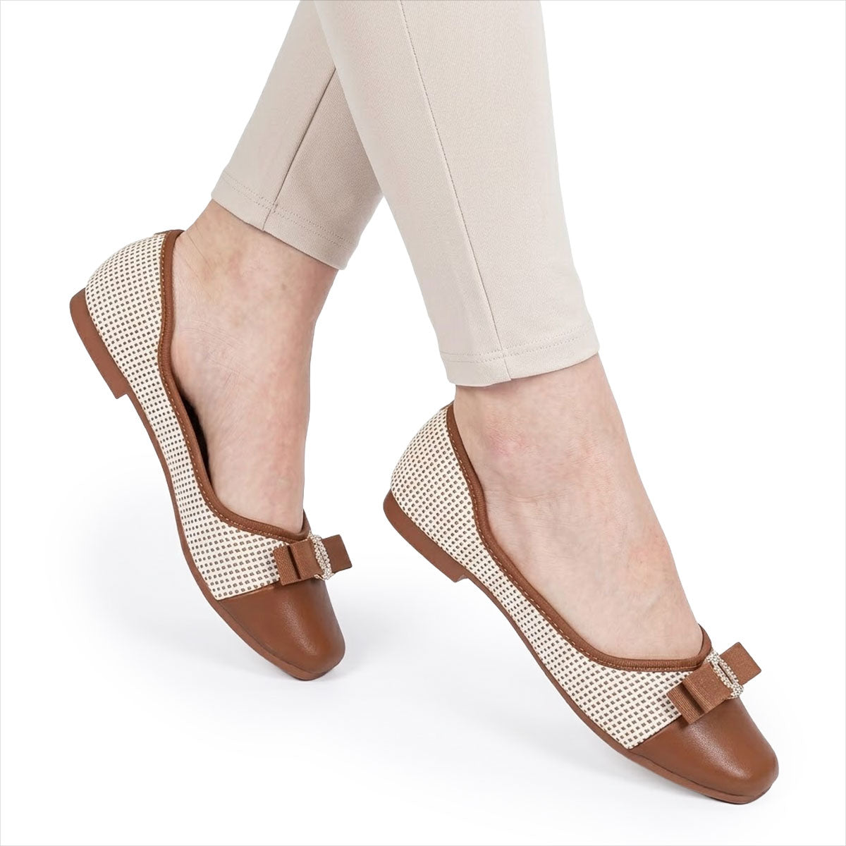 Women's Patterned Bow-Detail Ballet Flats Corvine