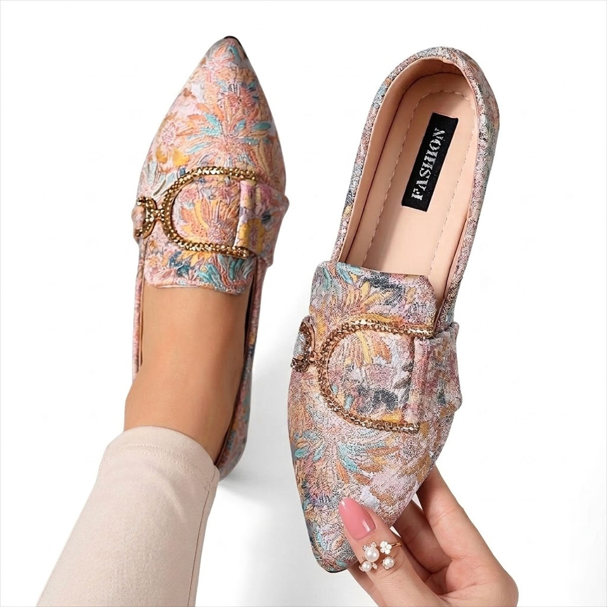 Women's Floral Brocade Pointed-Toe Flats Corvine