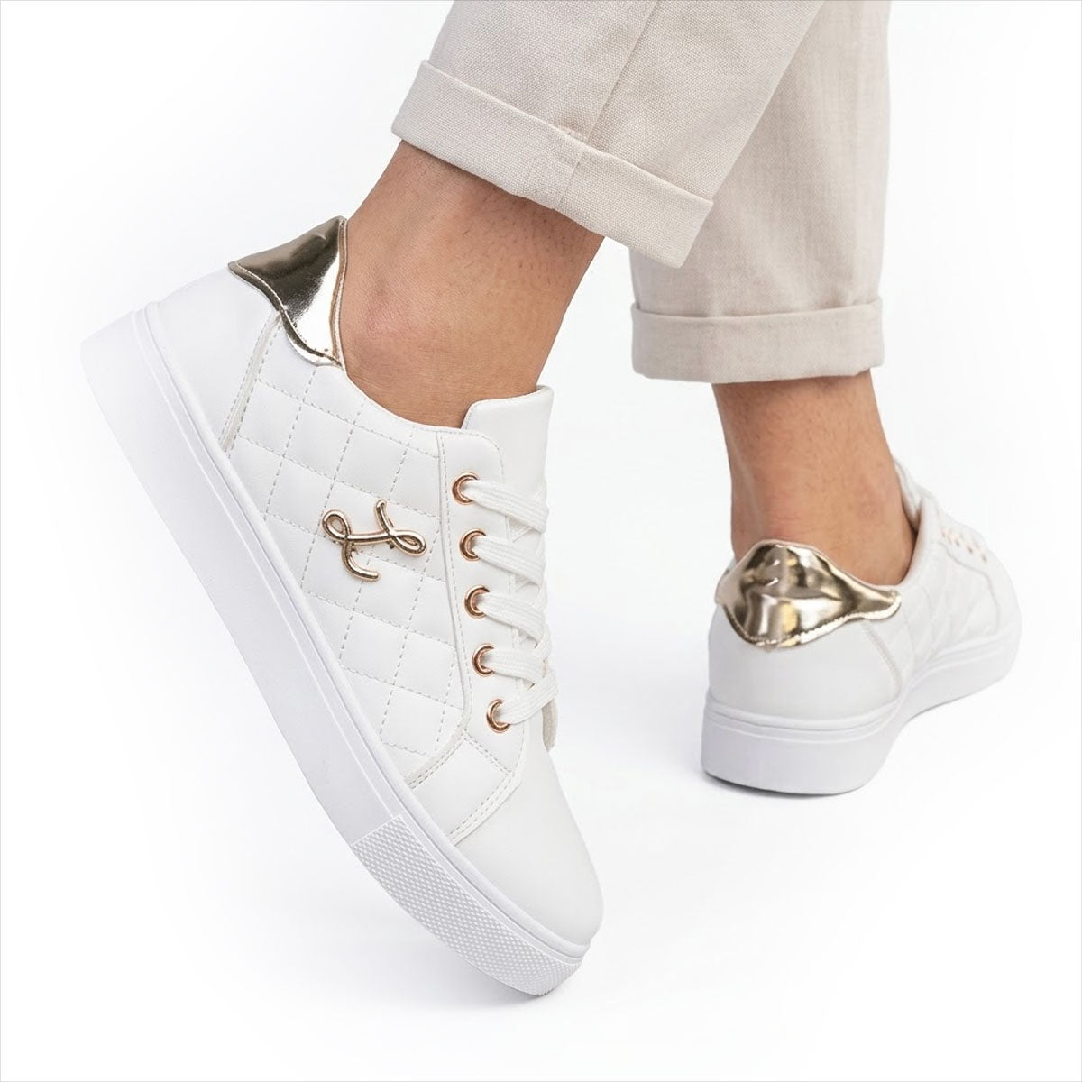 Women's Quilted Metallic-Accent Trainers Corvine