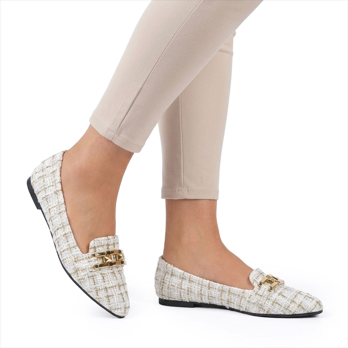 Women's Tweed Chain-Detail Pointed Flats Corvine