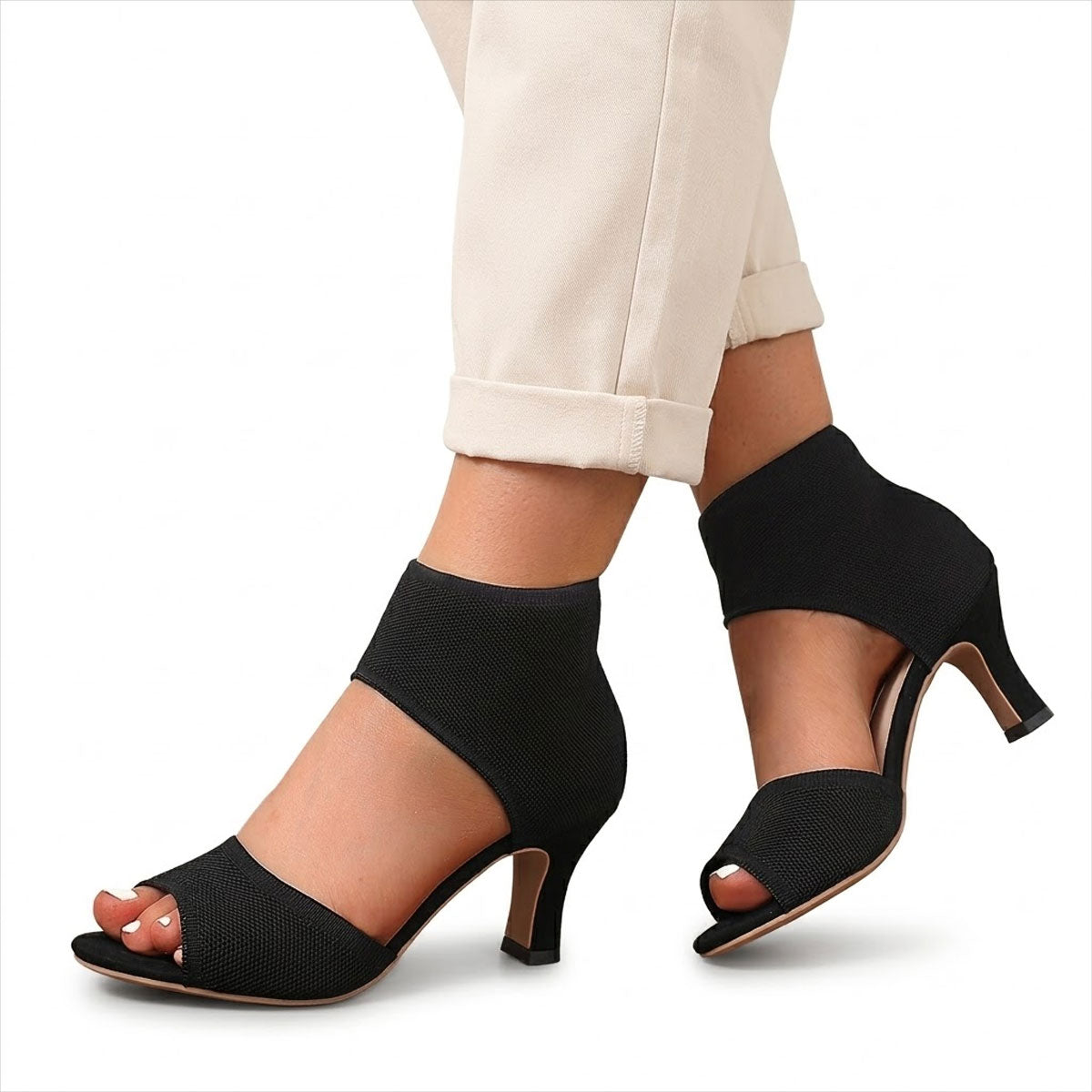 Women's Stretch-Knit Kitten Heel Sandals Corvine