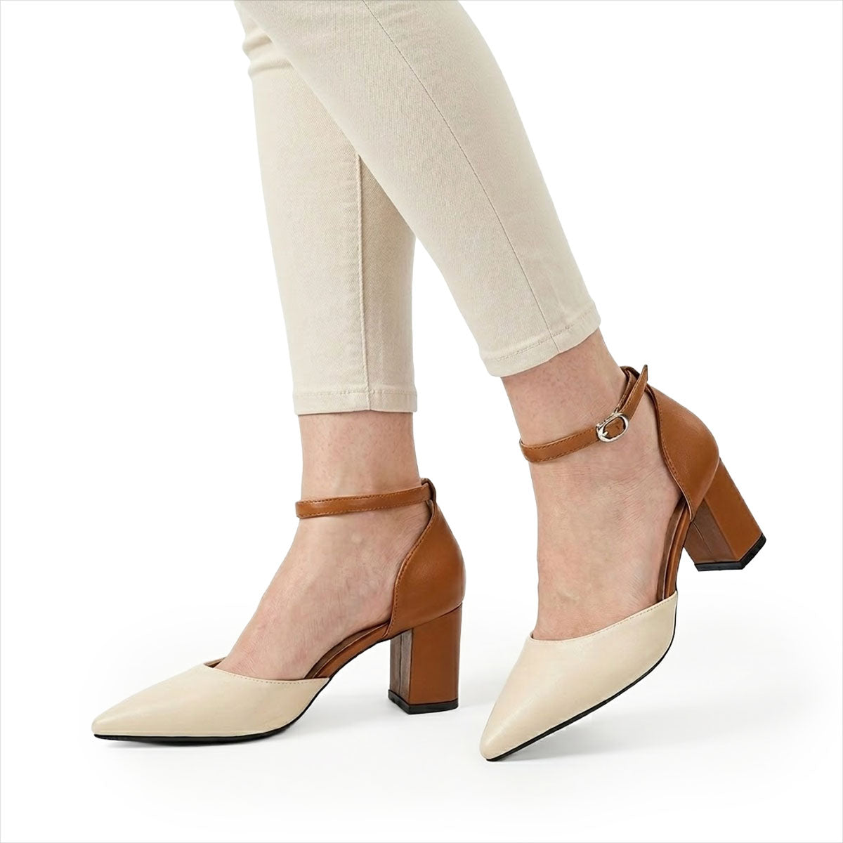 Women's Pointed-Toe Ankle Strap Block Heels Corvine