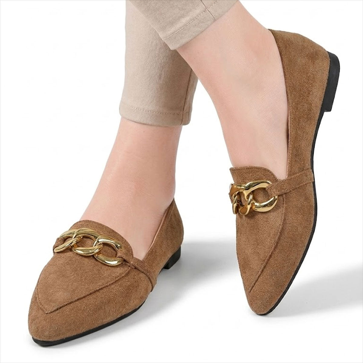 Women's Chain-Detail Suede-Look Pointed Loafers Corvine
