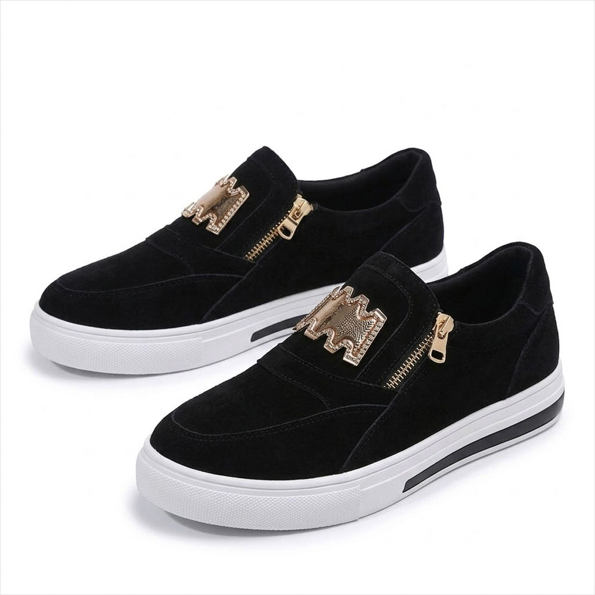 Women's Zipper-Detail Suede-Look Fashion Trainers Corvine