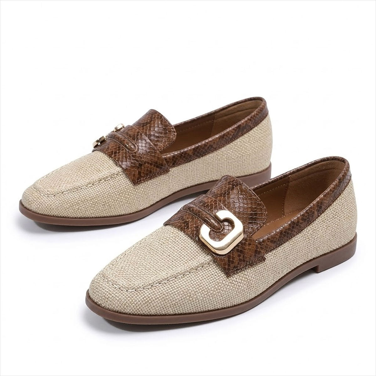 Women's Textured Snakeskin-Trim Loafers Corvine