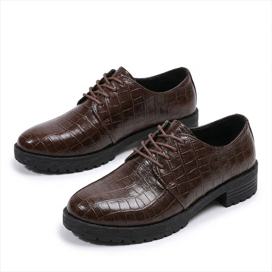 Women's Croc-Effect Lace-Up Oxfords Corvine