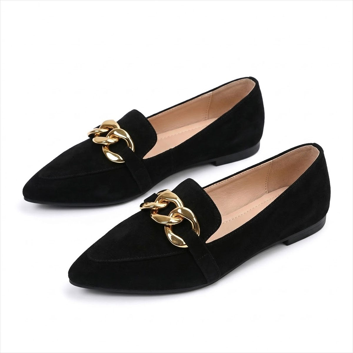 Women's Chain-Detail Suede-Look Pointed Loafers Corvine