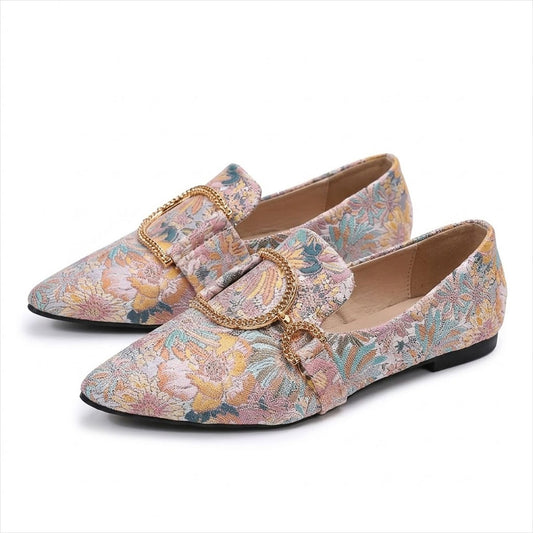 Women's Floral Brocade Pointed-Toe Flats Corvine