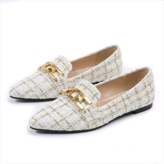 Women's Tweed Chain-Detail Pointed Flats Corvine