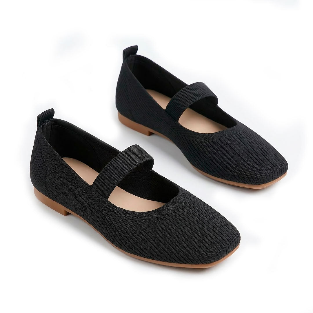 Women's Square-Toe Knit Mary Jane Flats Corvine