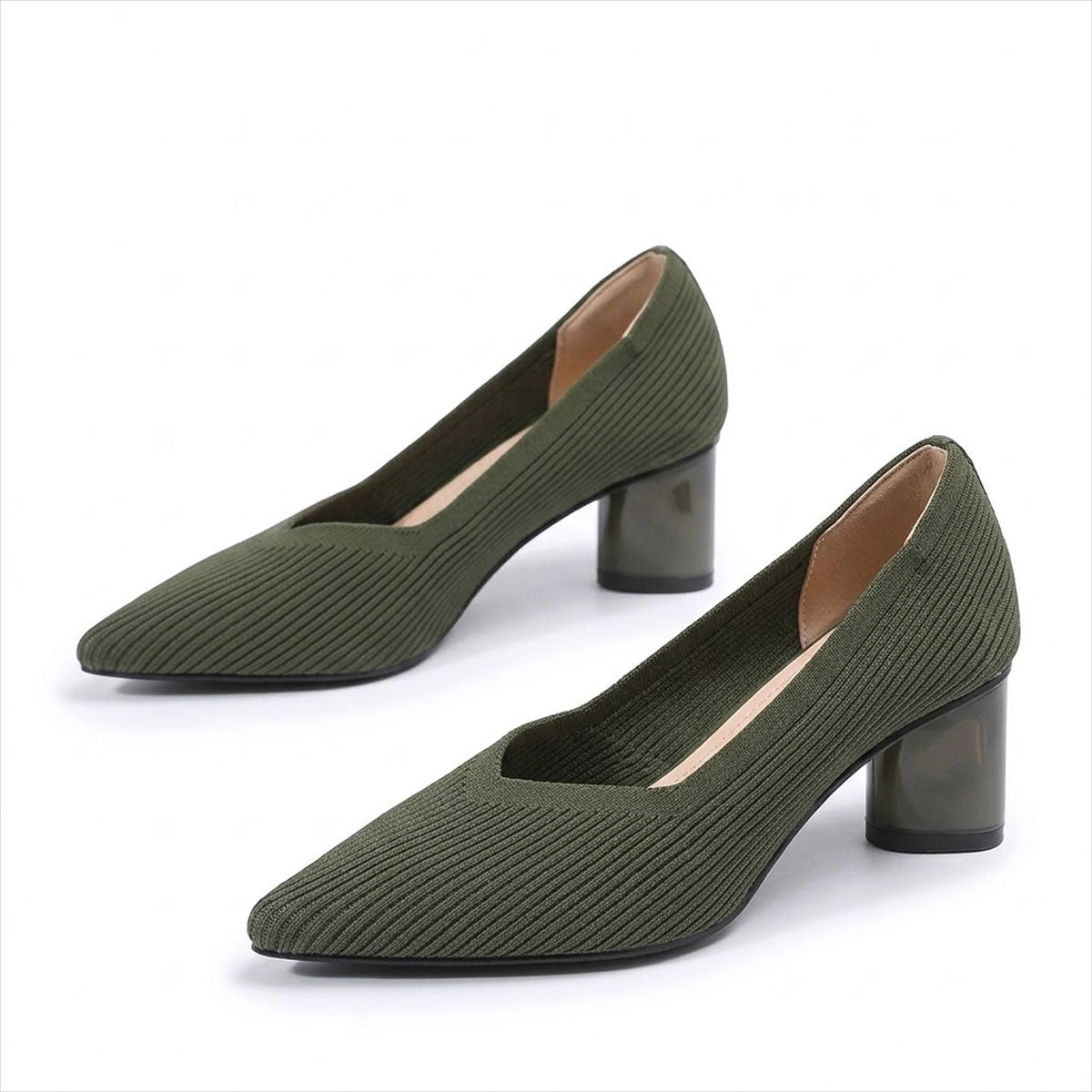 Women's Pointed-Toe Breathable Knit Block Heels Corvine