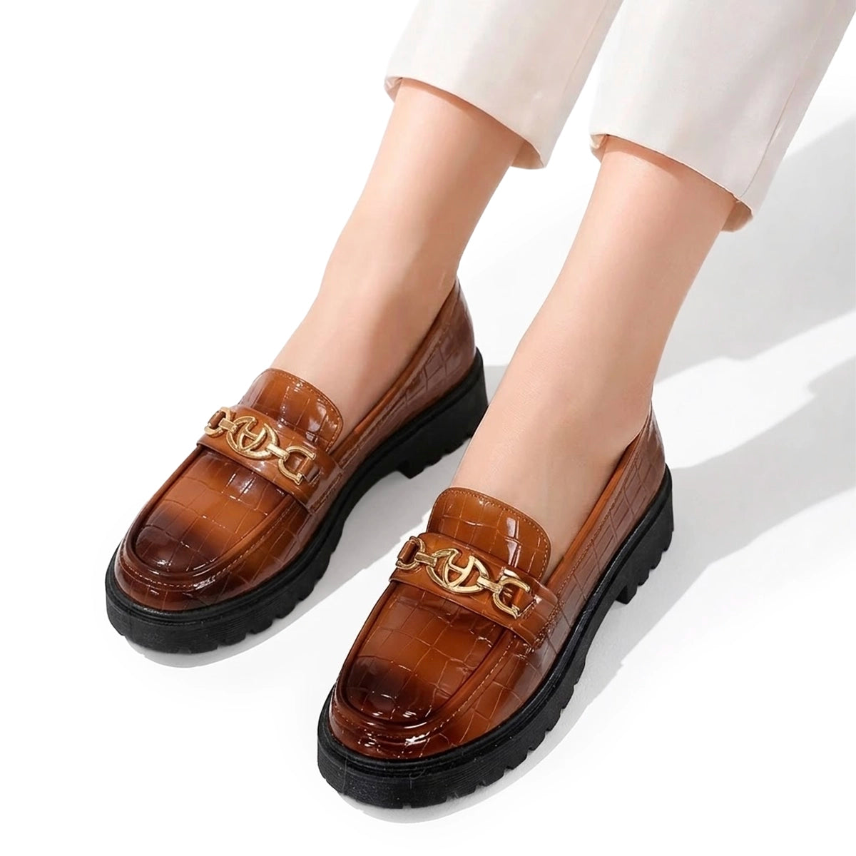 Women's Croc-Embossed Chunky Loafers Corvine