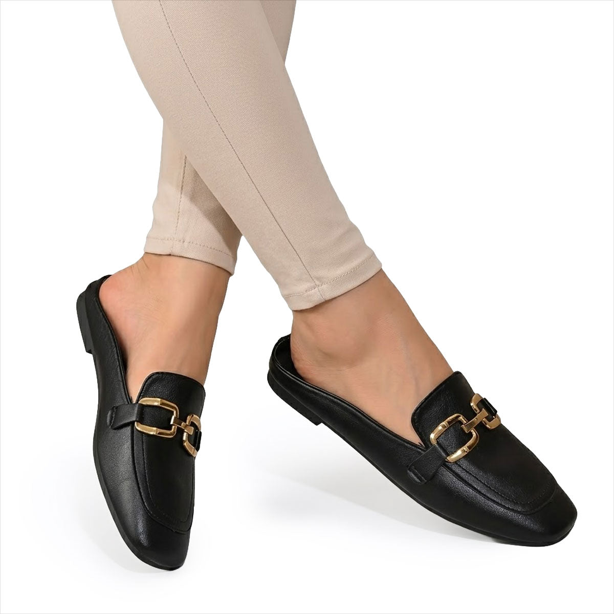 Women's Horsebit Detail Leather-Style Mules Corvine