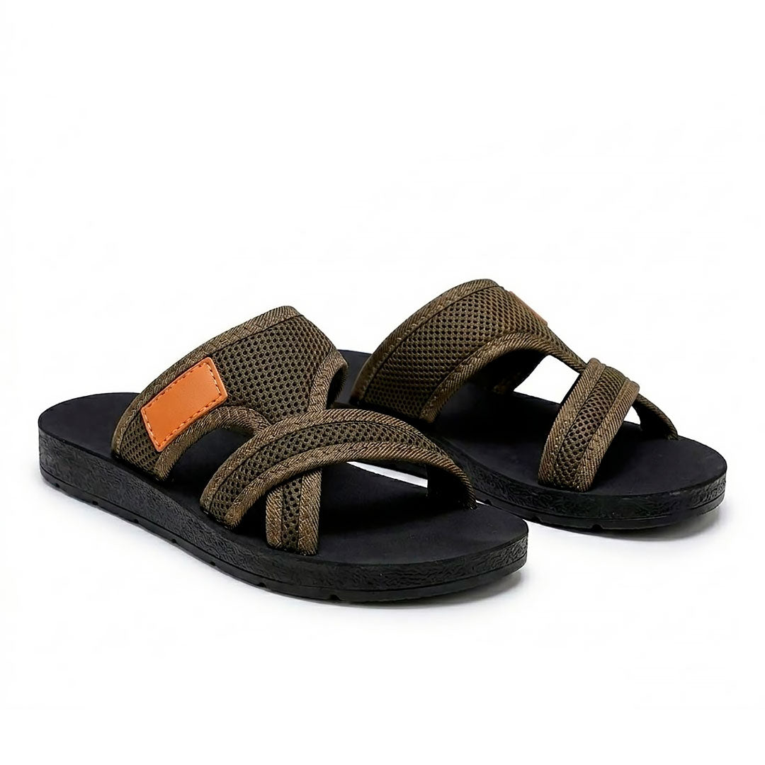 Women's Textured Mesh Cross-Strap Slide Sandals Corvine