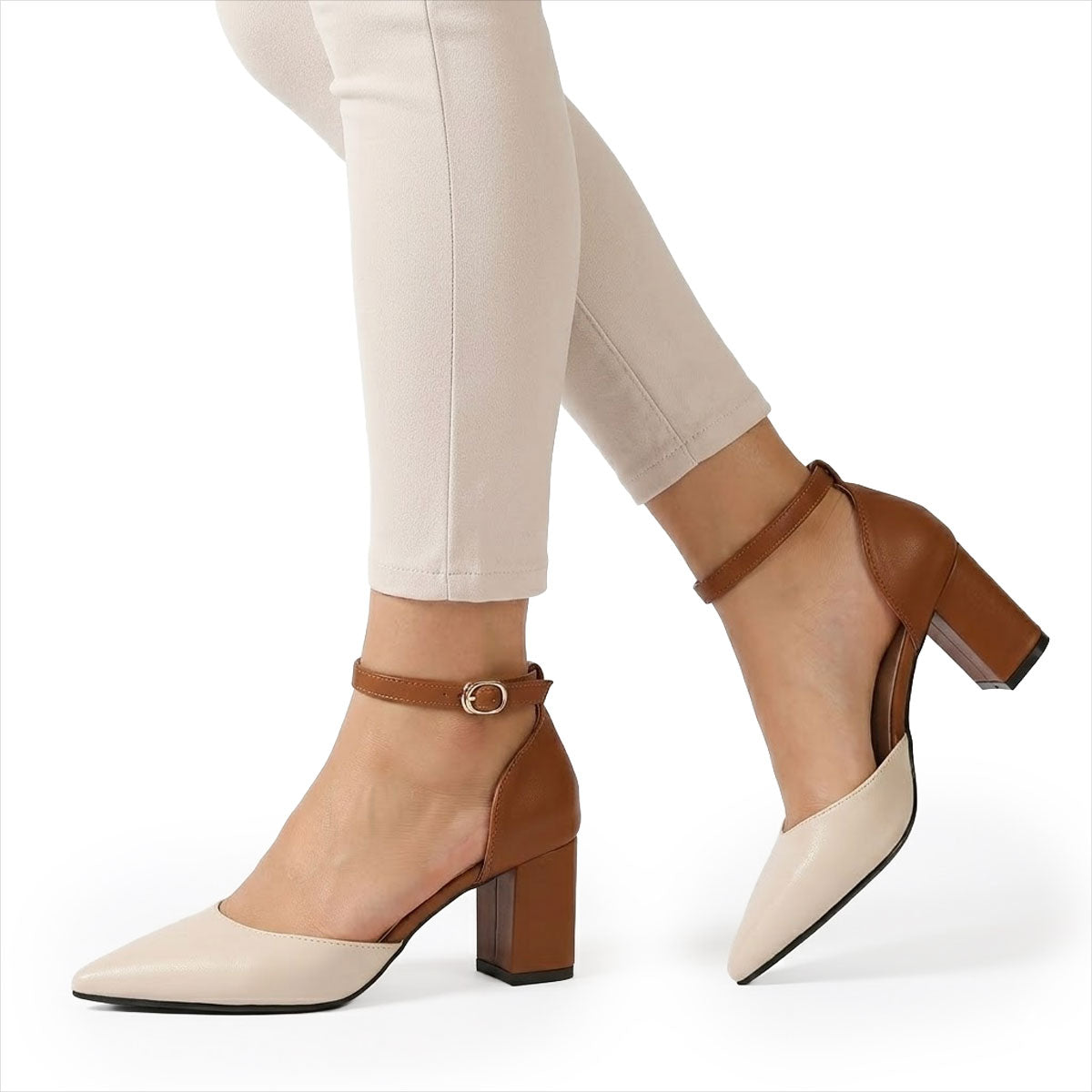 Women's Pointed-Toe Ankle Strap Block Heels Corvine