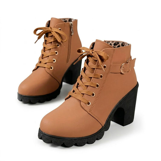 Women's Lace-Up Chunky Heeled Ankle Boots Corvine
