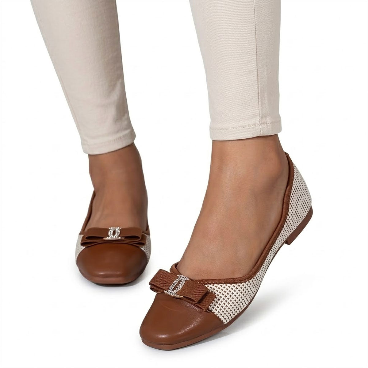 Women's Patterned Bow-Detail Ballet Flats Corvine