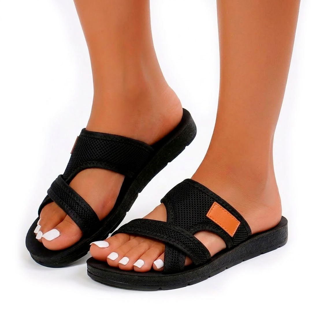 Women's Textured Mesh Cross-Strap Slide Sandals Corvine