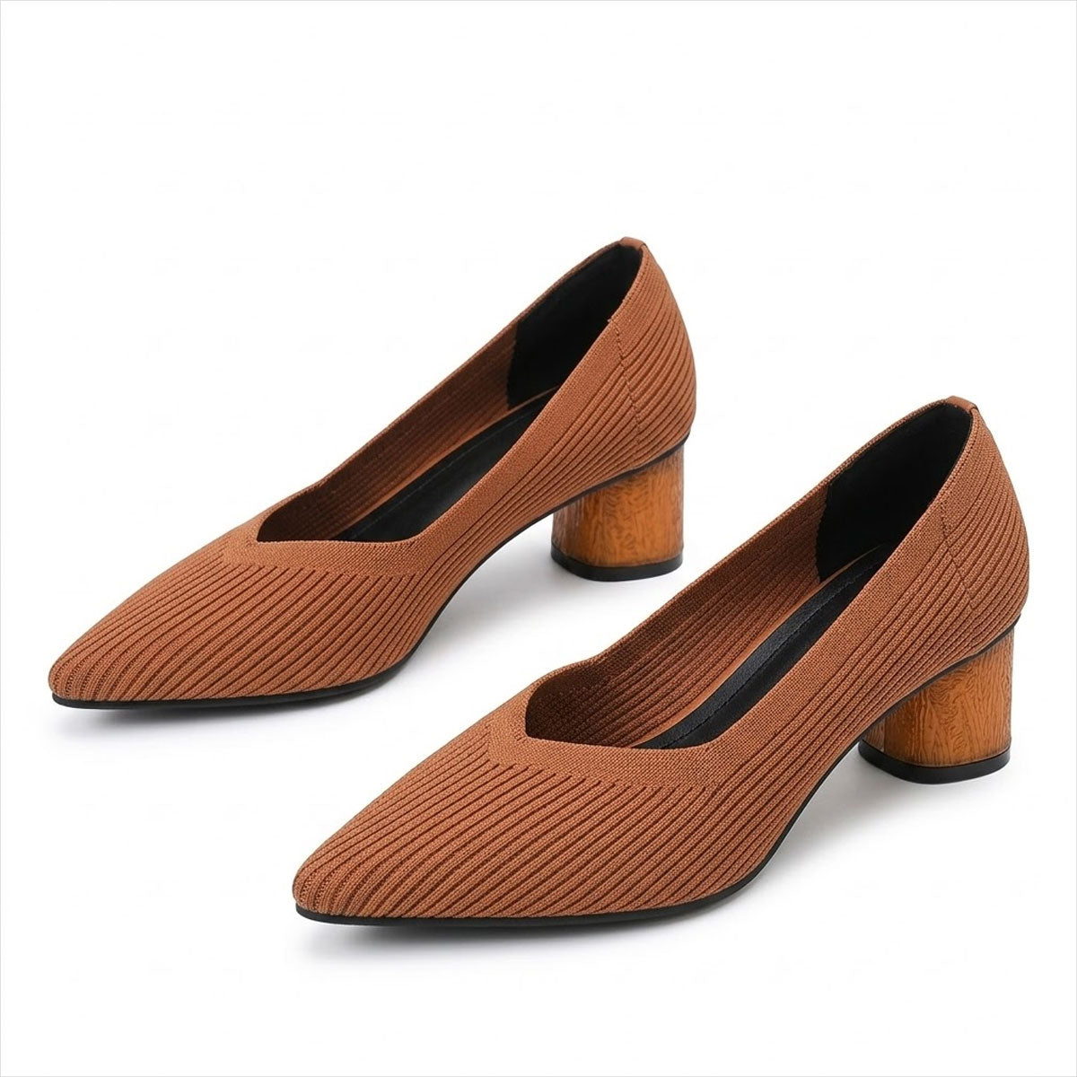 Women's Pointed-Toe Breathable Knit Block Heels Corvine