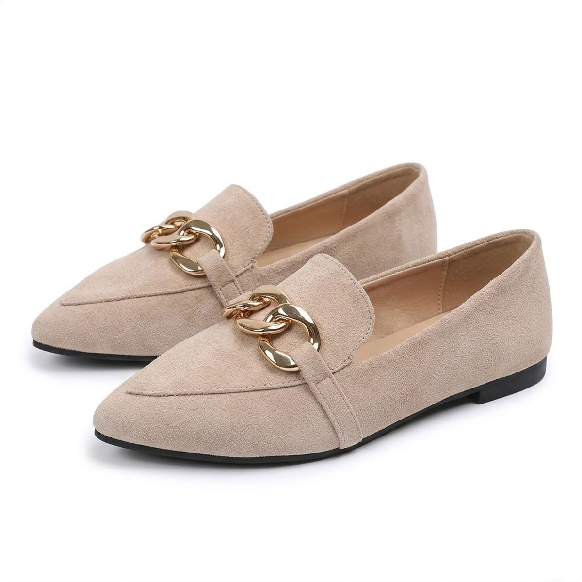 Women's Chain-Detail Suede-Look Pointed Loafers Corvine