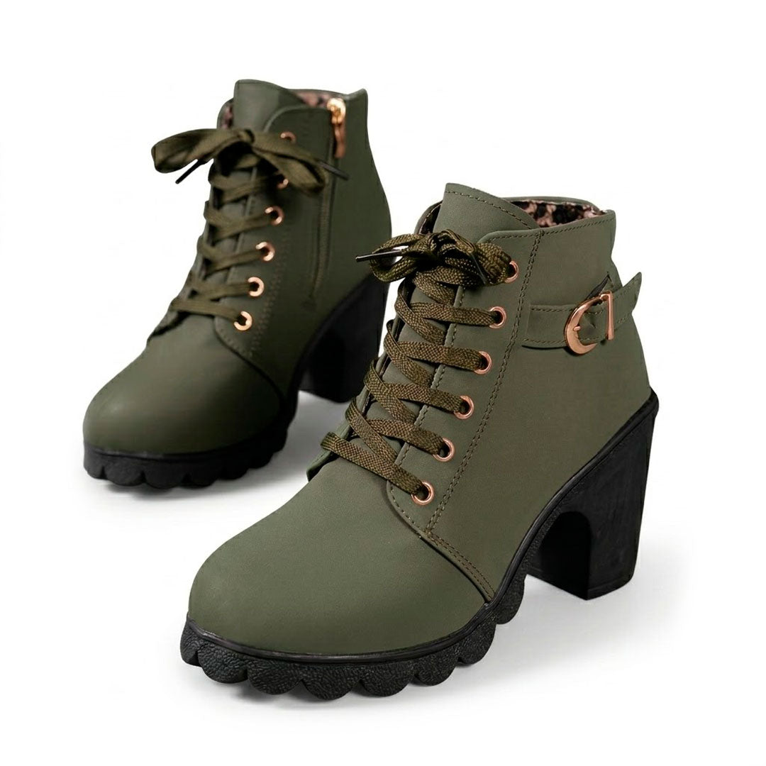 Women's Lace-Up Chunky Heeled Ankle Boots Corvine