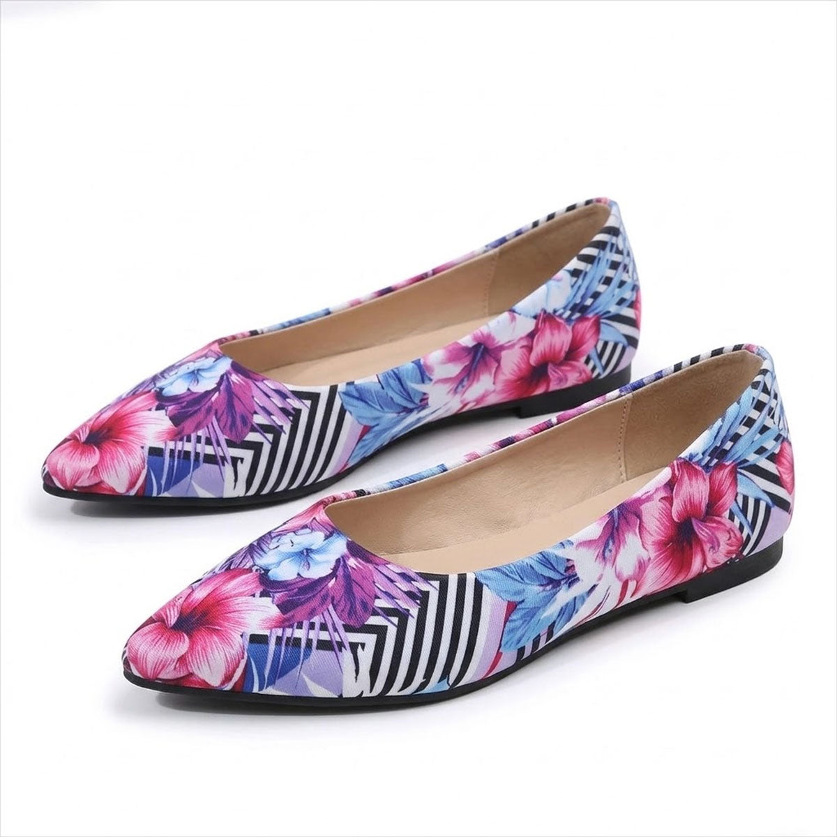 Women's Pointed-Toe Vibrant Print Ballerina Flats Corvine