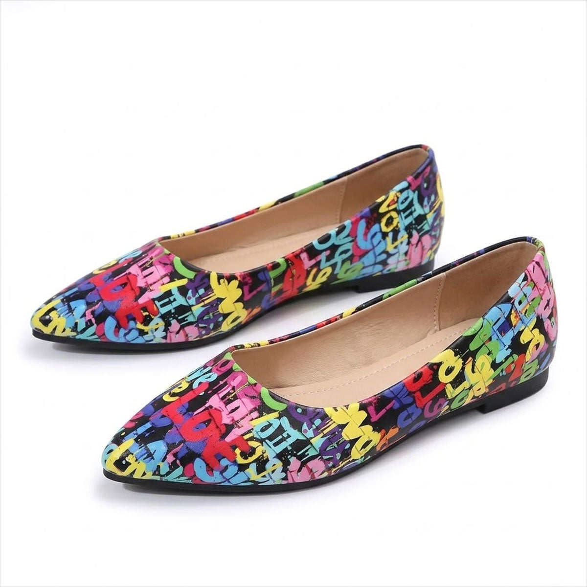 Women's Pointed-Toe Vibrant Print Ballerina Flats Corvine