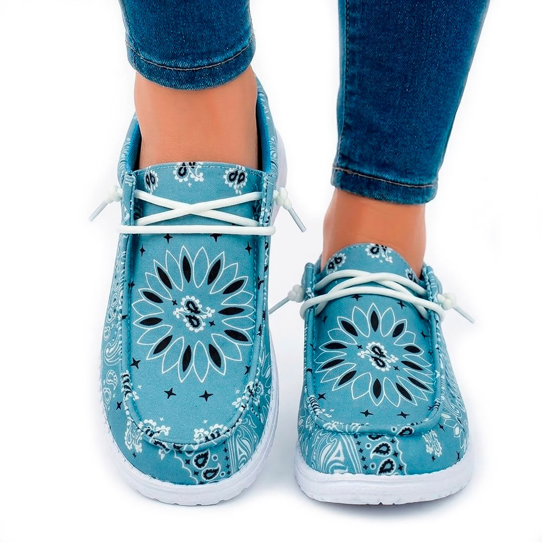 Women's Bandana Print Canvas Loafers Corvine