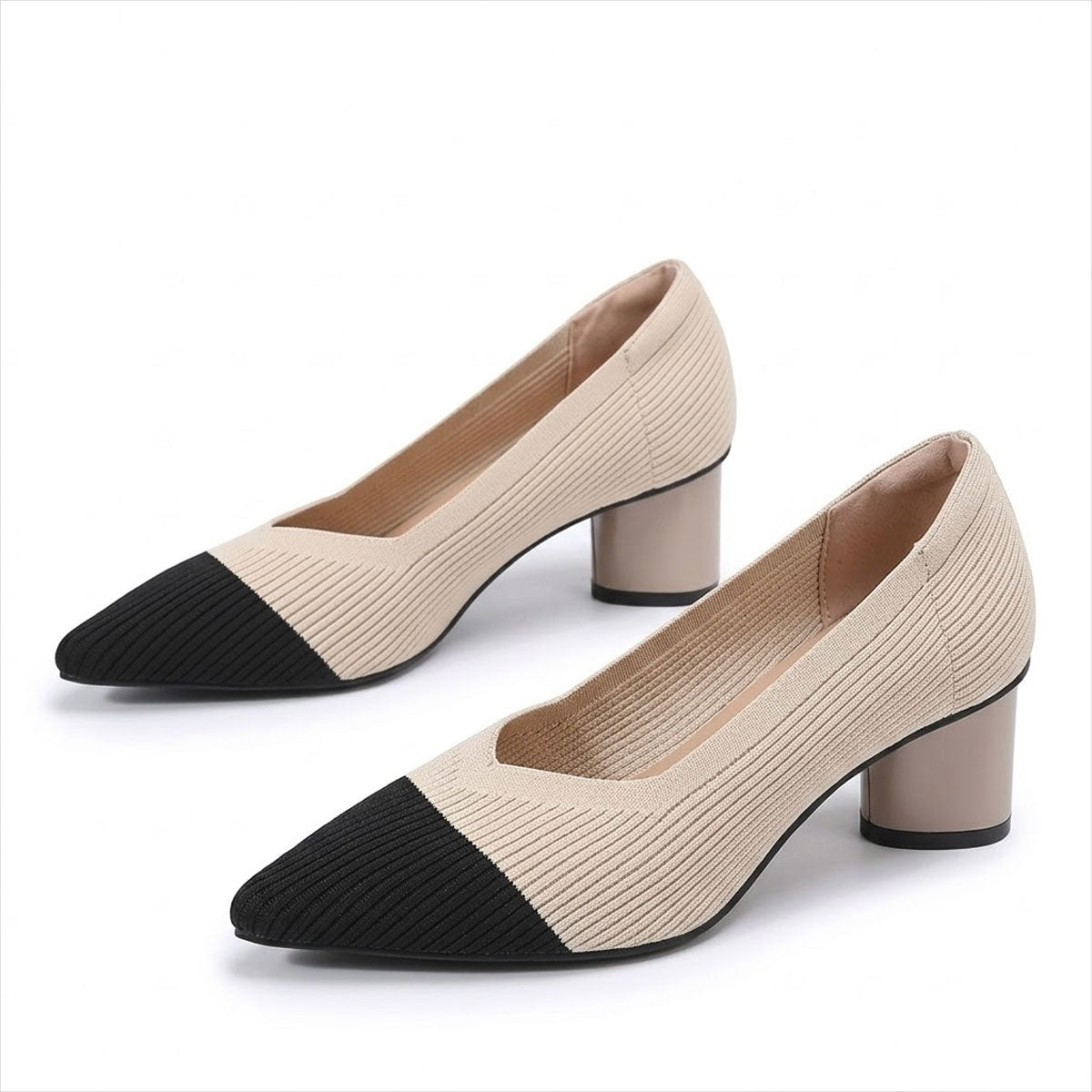 Women's Pointed-Toe Breathable Knit Block Heels Corvine