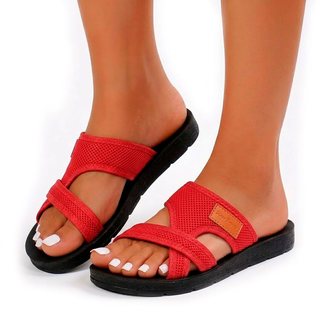 Women's Textured Mesh Cross-Strap Slide Sandals Corvine