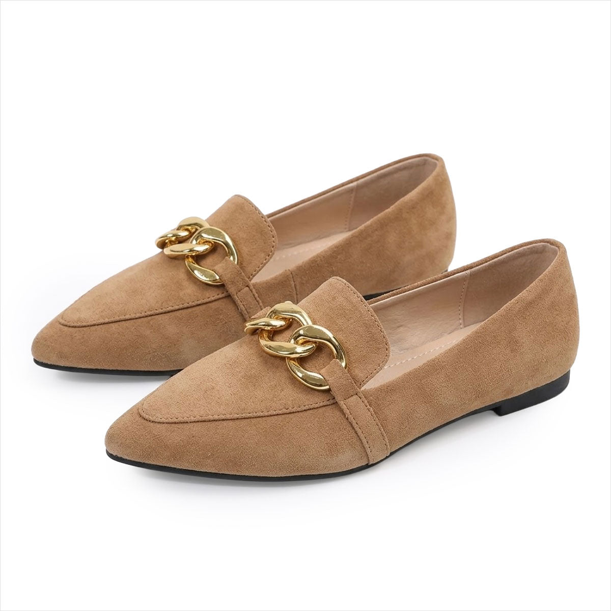 Women's Chain-Detail Suede-Look Pointed Loafers Corvine
