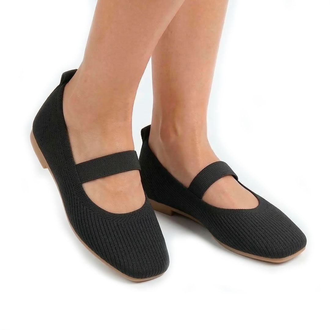 Women's Square-Toe Knit Mary Jane Flats Corvine