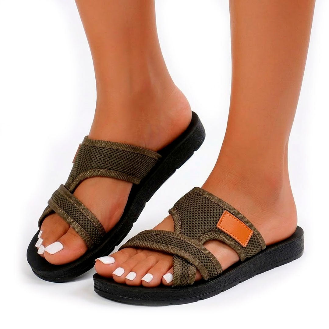 Women's Textured Mesh Cross-Strap Slide Sandals Corvine