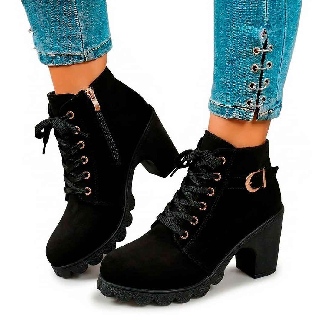 Women's Lace-Up Chunky Heeled Ankle Boots Corvine