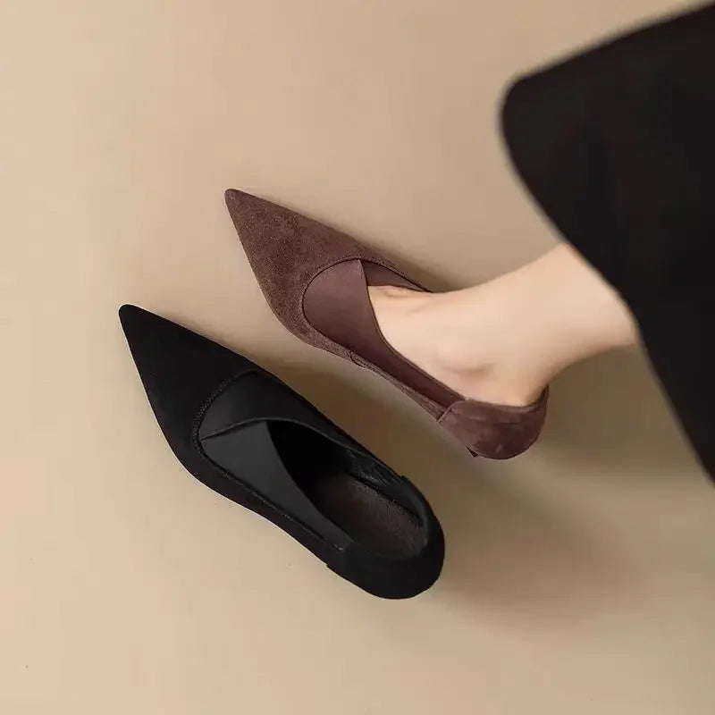 Elegant Suede Heels | Women's Slip-On Design with V-Shaped Elastic Gore | Stylish Kitten Heel for All-Day Comfort 6