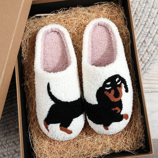 Unisex Plush Dachshund Closed Toe Slippers Corvine