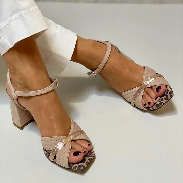 Women's Animal Print Cross-Band Heel Sandals Corvine