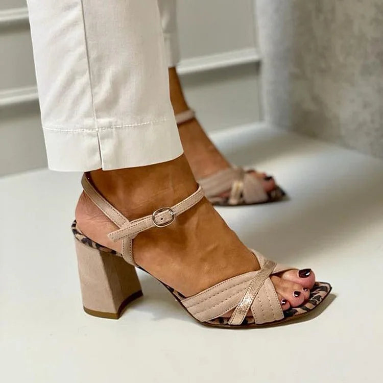Women's Animal Print Cross-Band Heel Sandals Corvine