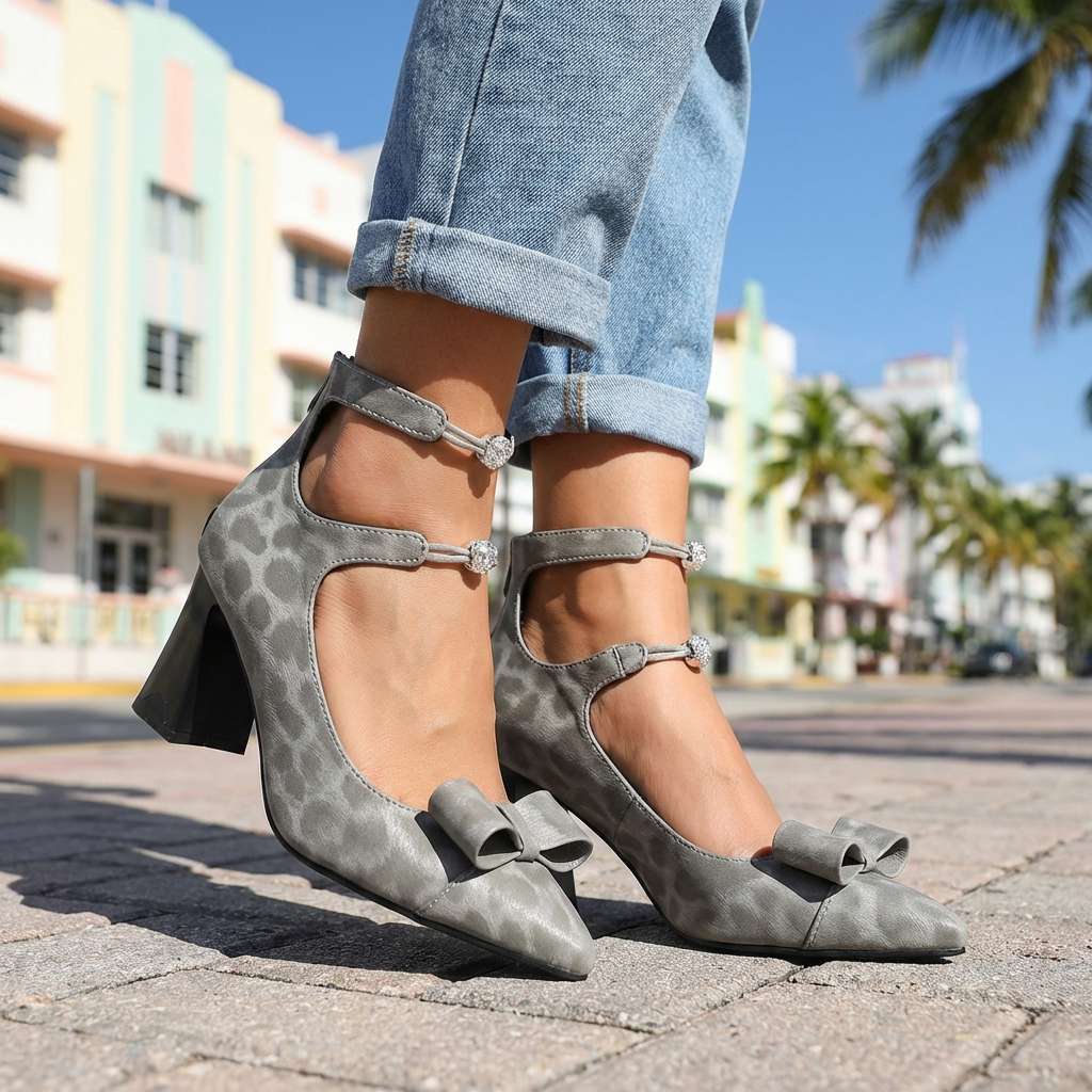 Women's Black Bow Detail Cushioned Heels Corvine