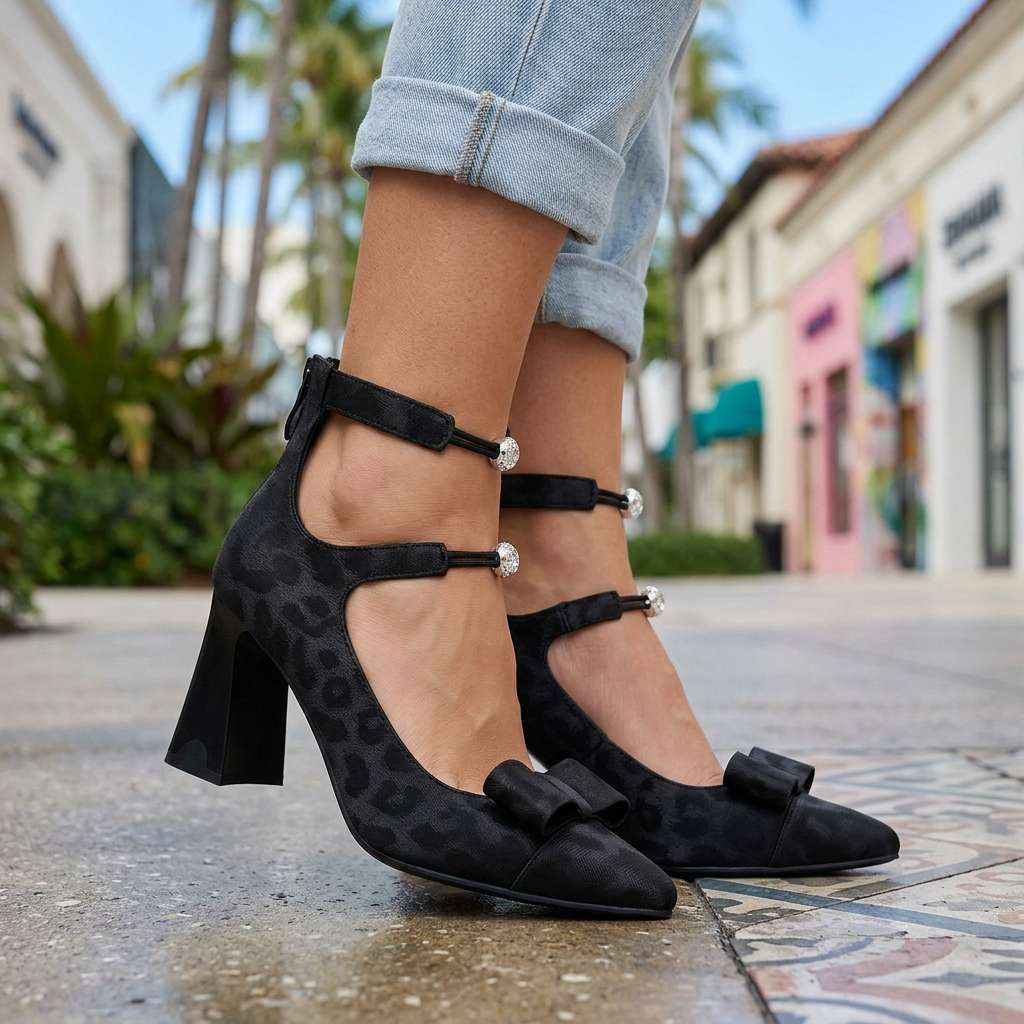 Women's Black Bow Detail Cushioned Heels Corvine