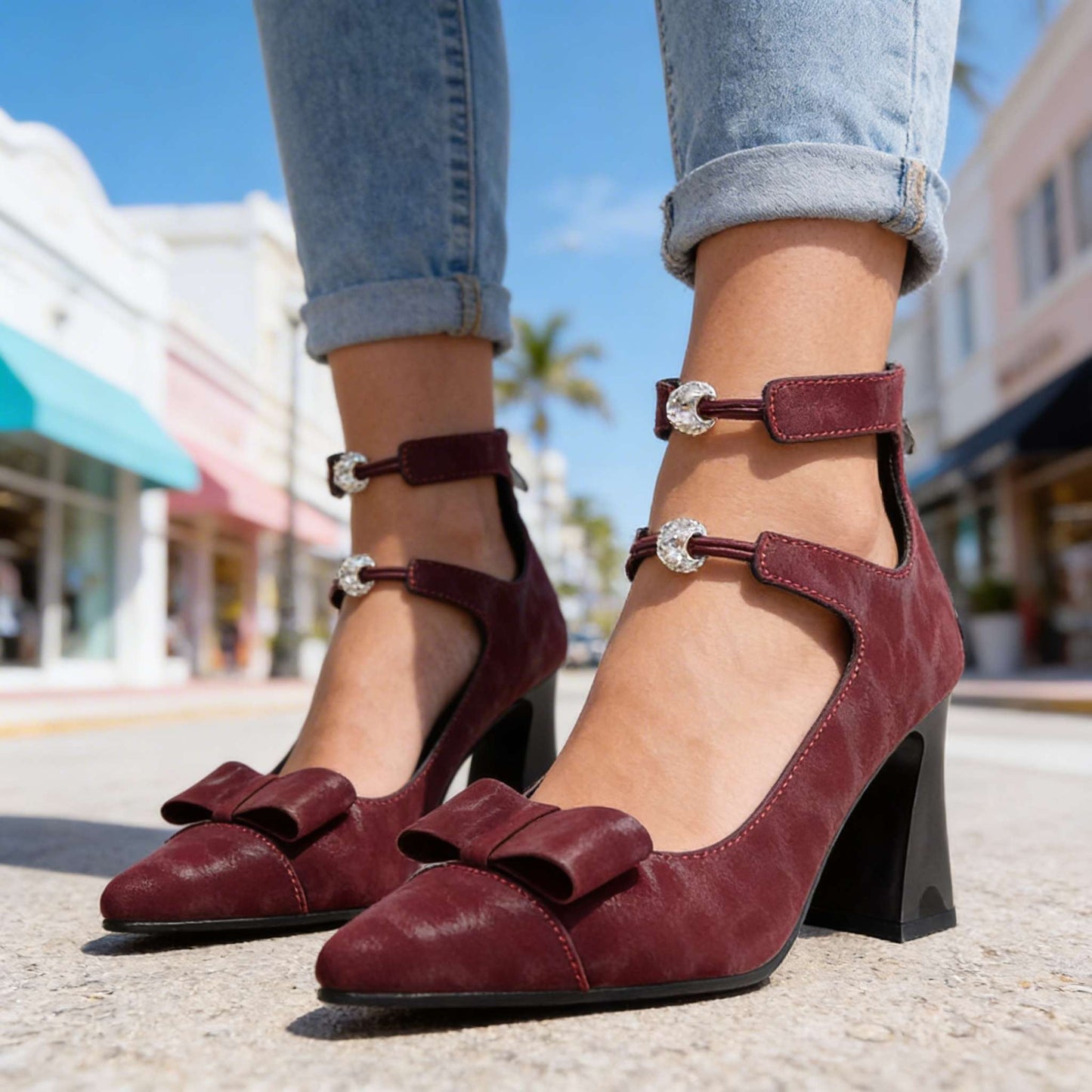 Women's Black Bow Detail Cushioned Heels Corvine