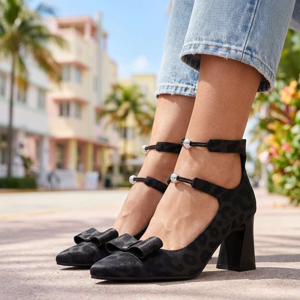 Women's Black Bow Detail Cushioned Heels Corvine