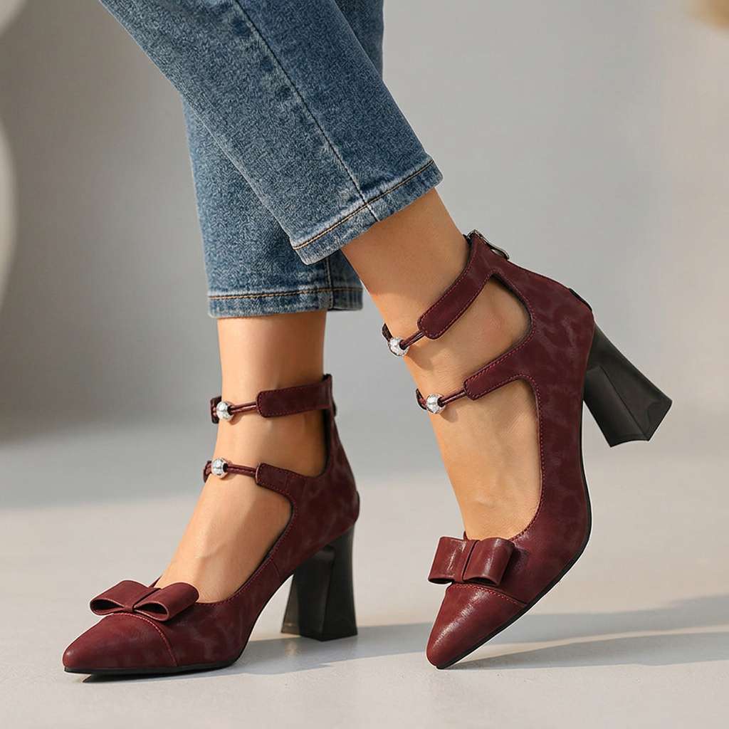 Women's Black Bow Detail Cushioned Heels Corvine