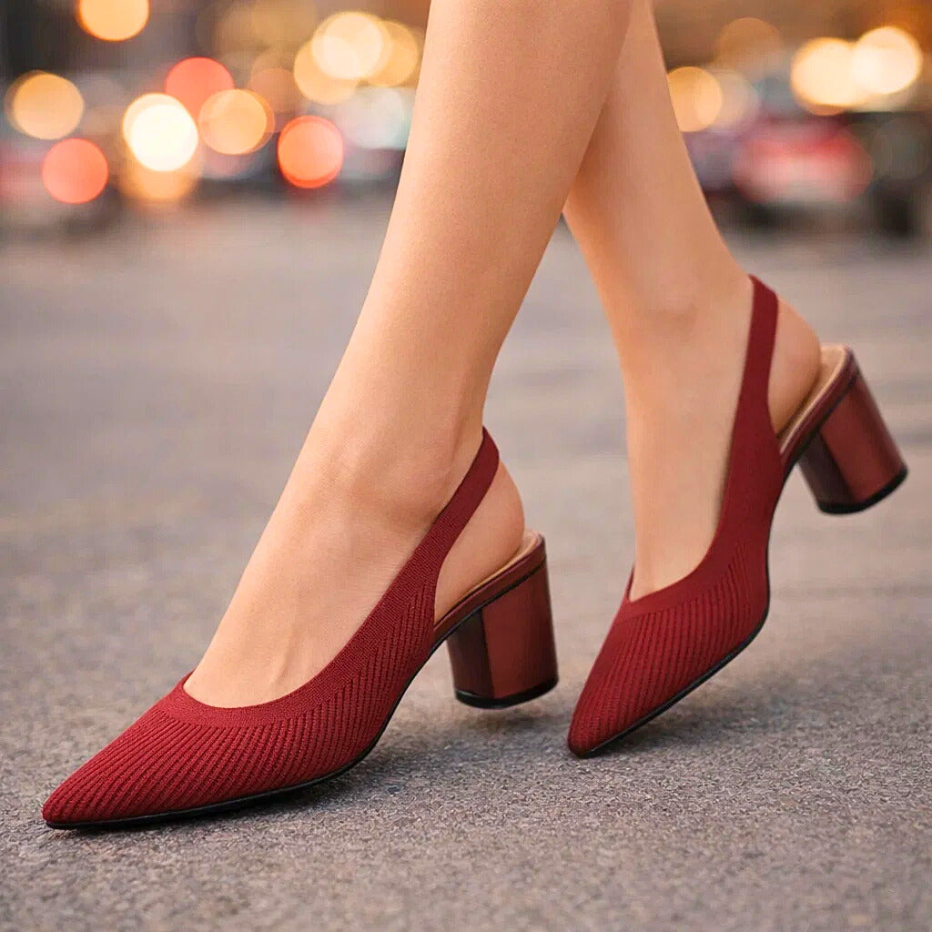 Women's Black Breathable Knit Slingback Heels Corvine